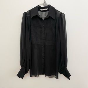 Zara long sleeve black semi-sheer blouse
